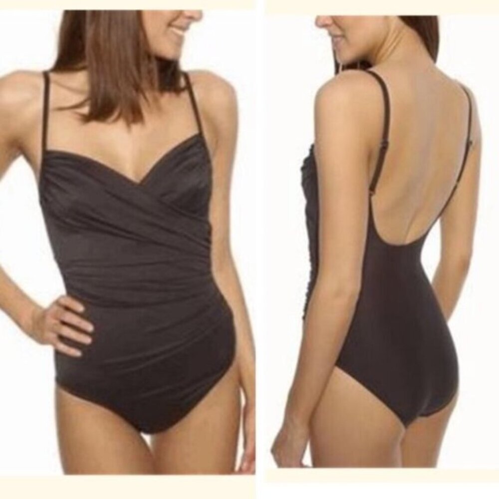 Miraclsuit NEW Capriva 1Pc Minimized Underwire Shelf Bra Ruched Draping Swim 12